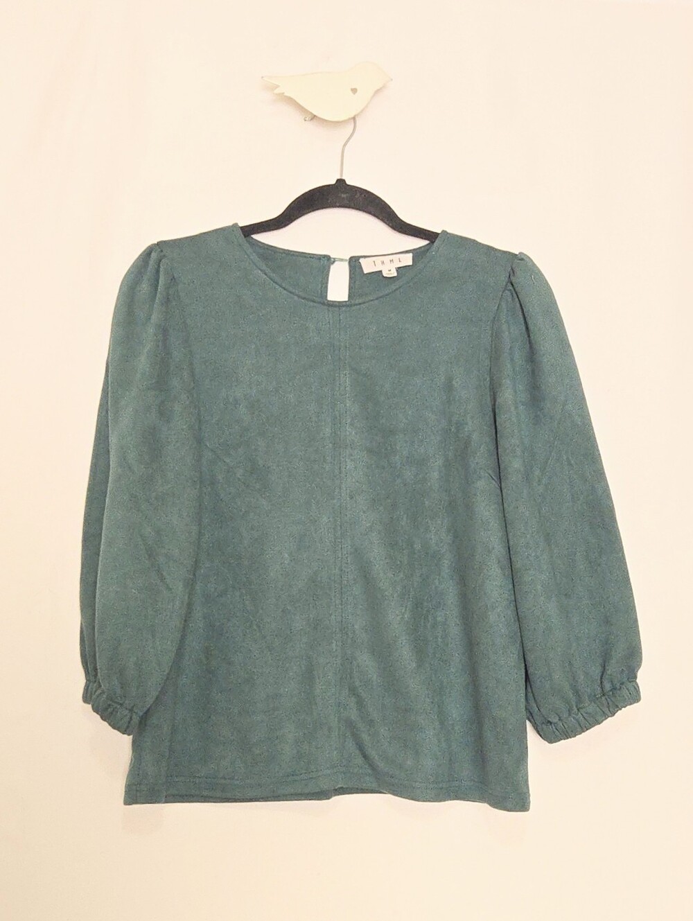 THML Faux Suede Puff Shoulder Top - Bubble Sleeve - Romantic - Bohemian - Minima